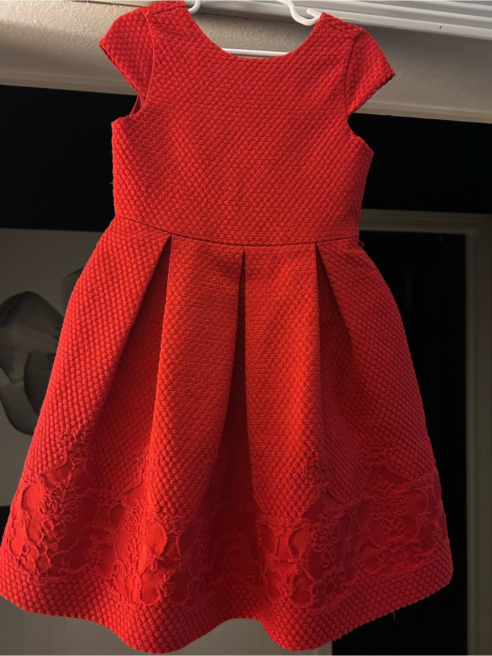 Janie and Jack Red Textured Lace Hem Party Dress